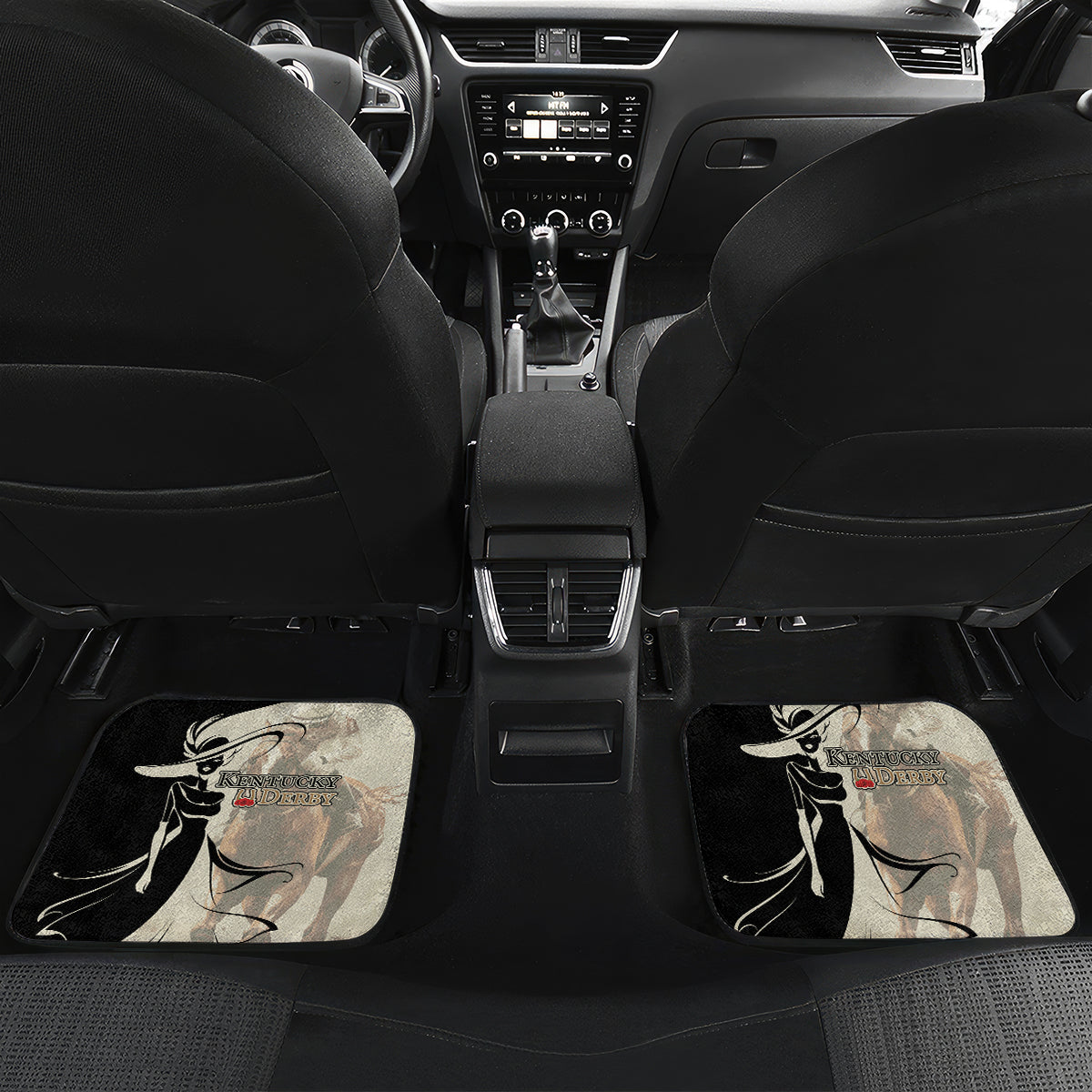 Kentucky Racing Horses Derby Hat Girl Car Mats Beige Color - Wonder Print Shop