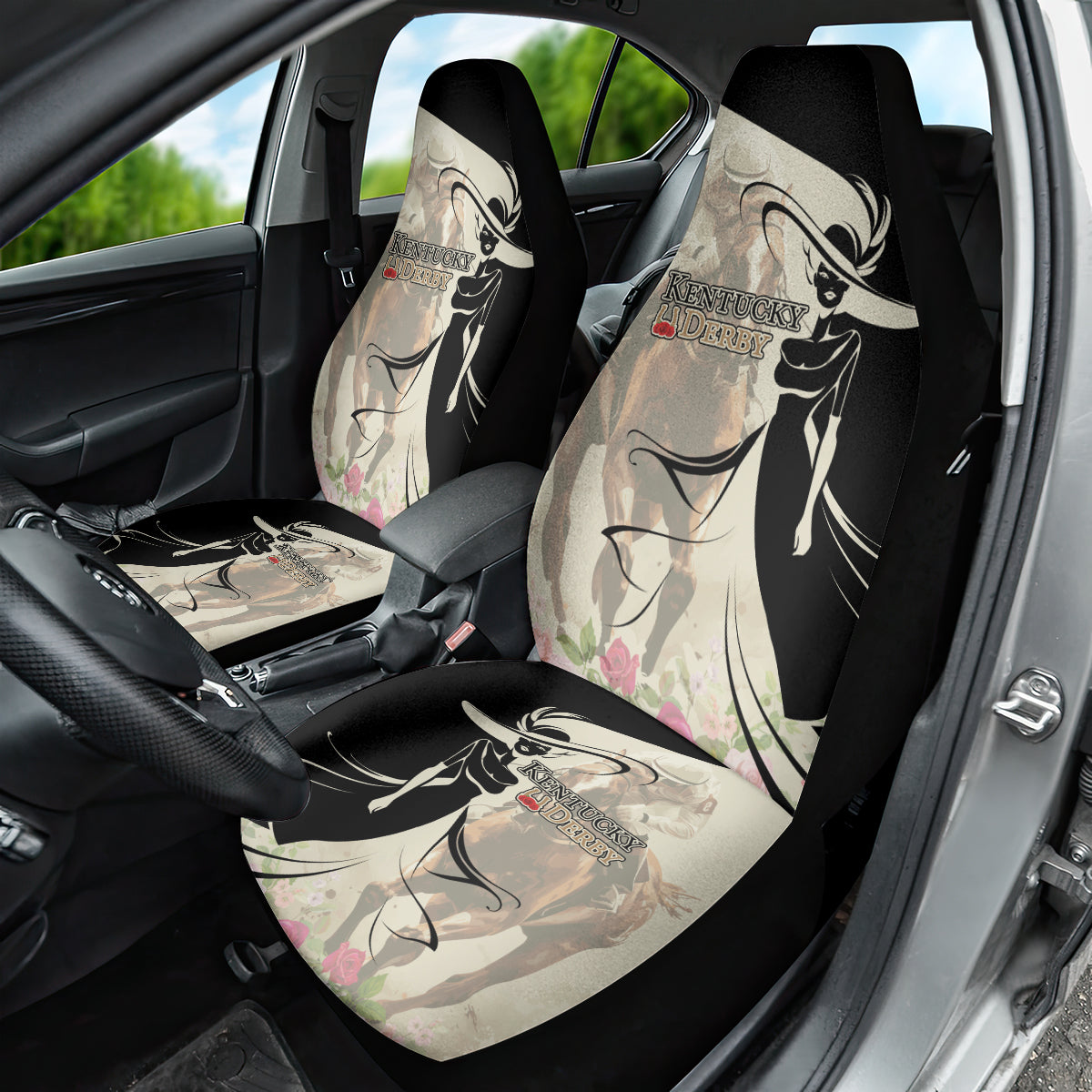 Kentucky Racing Horses Derby Hat Girl Car Seat Cover Beige Color - Wonder Print Shop
