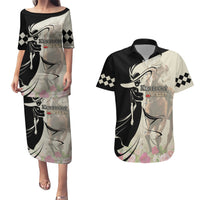 Kentucky Racing Horses Derby Hat Girl Couples Matching Puletasi and Hawaiian Shirt Beige Color - Wonder Print Shop