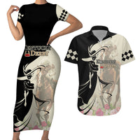 Kentucky Racing Horses Derby Hat Girl Couples Matching Short Sleeve Bodycon Dress and Hawaiian Shirt Beige Color - Wonder Print Shop