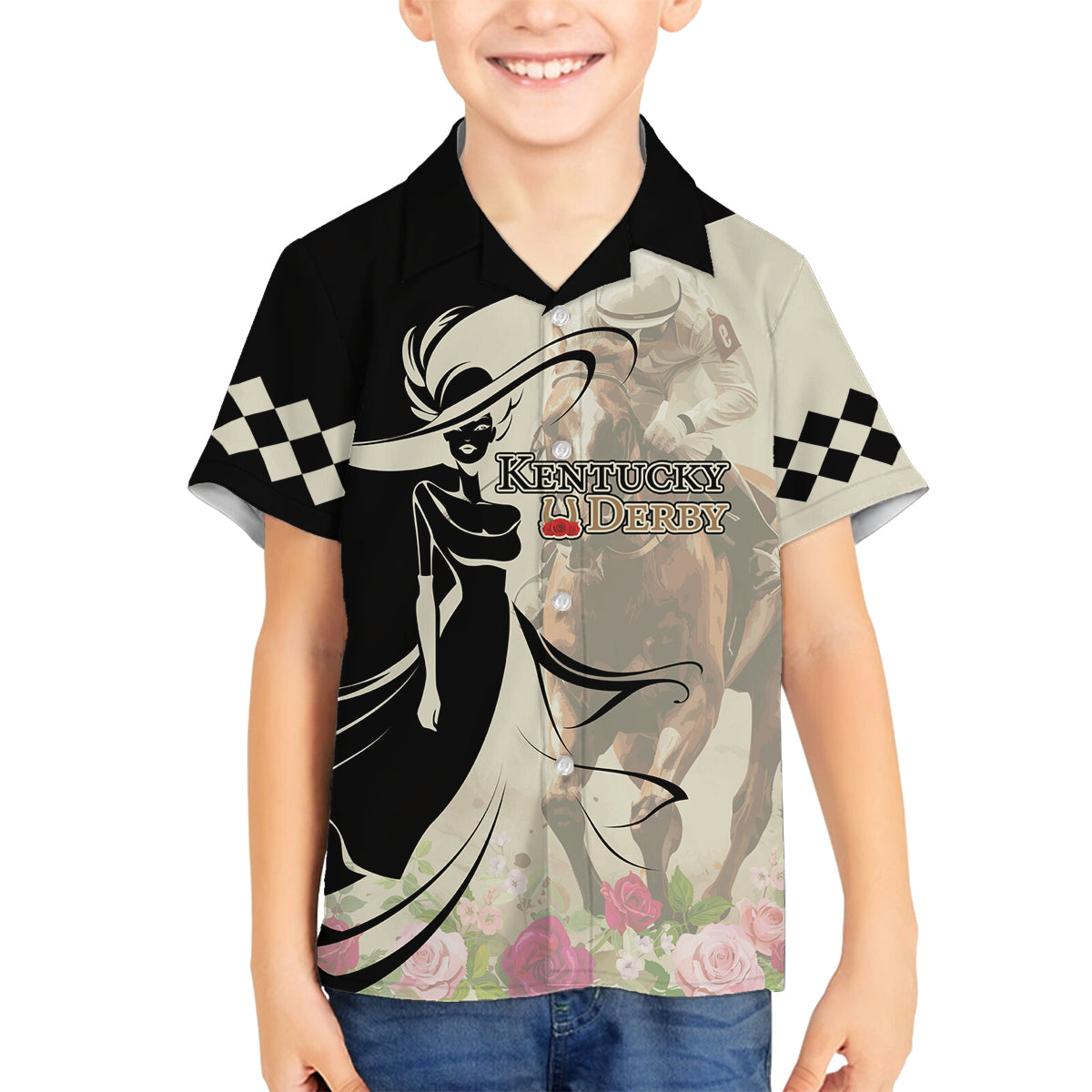 Kentucky Racing Horses Derby Hat Girl Family Matching Long Sleeve Bodycon Dress and Hawaiian Shirt Beige Color - Wonder Print Shop