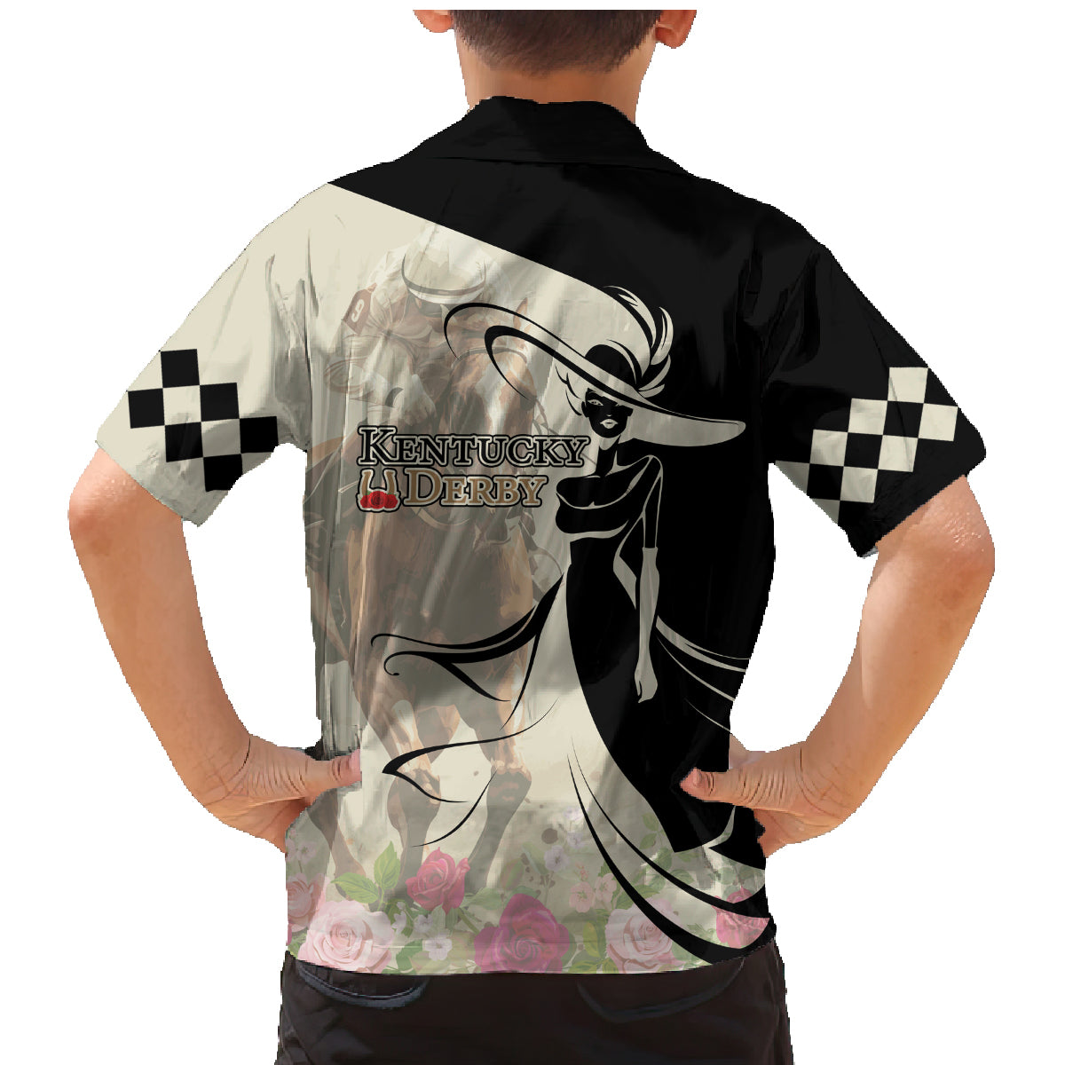 Kentucky Racing Horses Derby Hat Girl Family Matching Mermaid Dress and Hawaiian Shirt Beige Color - Wonder Print Shop