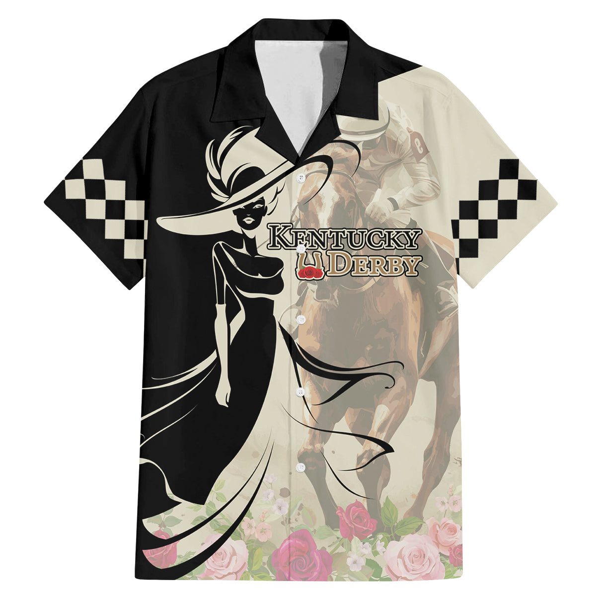 Kentucky Racing Horses Derby Hat Girl Family Matching Mermaid Dress and Hawaiian Shirt Beige Color - Wonder Print Shop