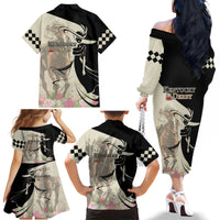 Kentucky Racing Horses Derby Hat Girl Family Matching Off The Shoulder Long Sleeve Dress and Hawaiian Shirt Beige Color - Wonder Print Shop