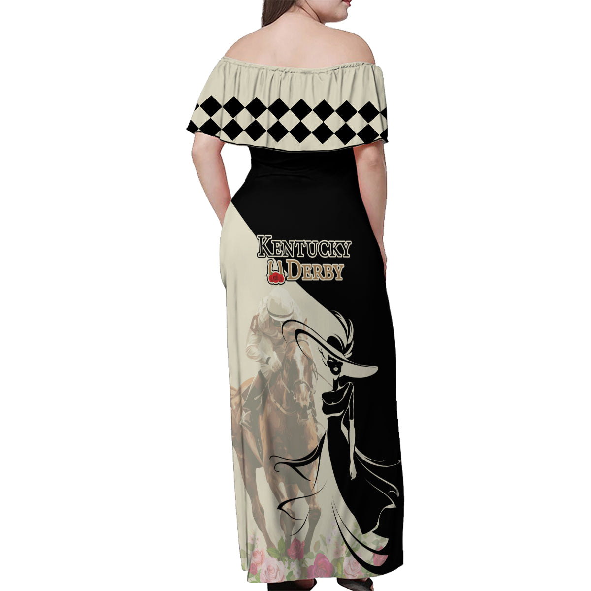 Kentucky Racing Horses Derby Hat Girl Family Matching Off Shoulder Maxi Dress and Hawaiian Shirt Beige Color - Wonder Print Shop