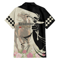 Kentucky Racing Horses Derby Hat Girl Family Matching Off Shoulder Short Dress and Hawaiian Shirt Beige Color - Wonder Print Shop