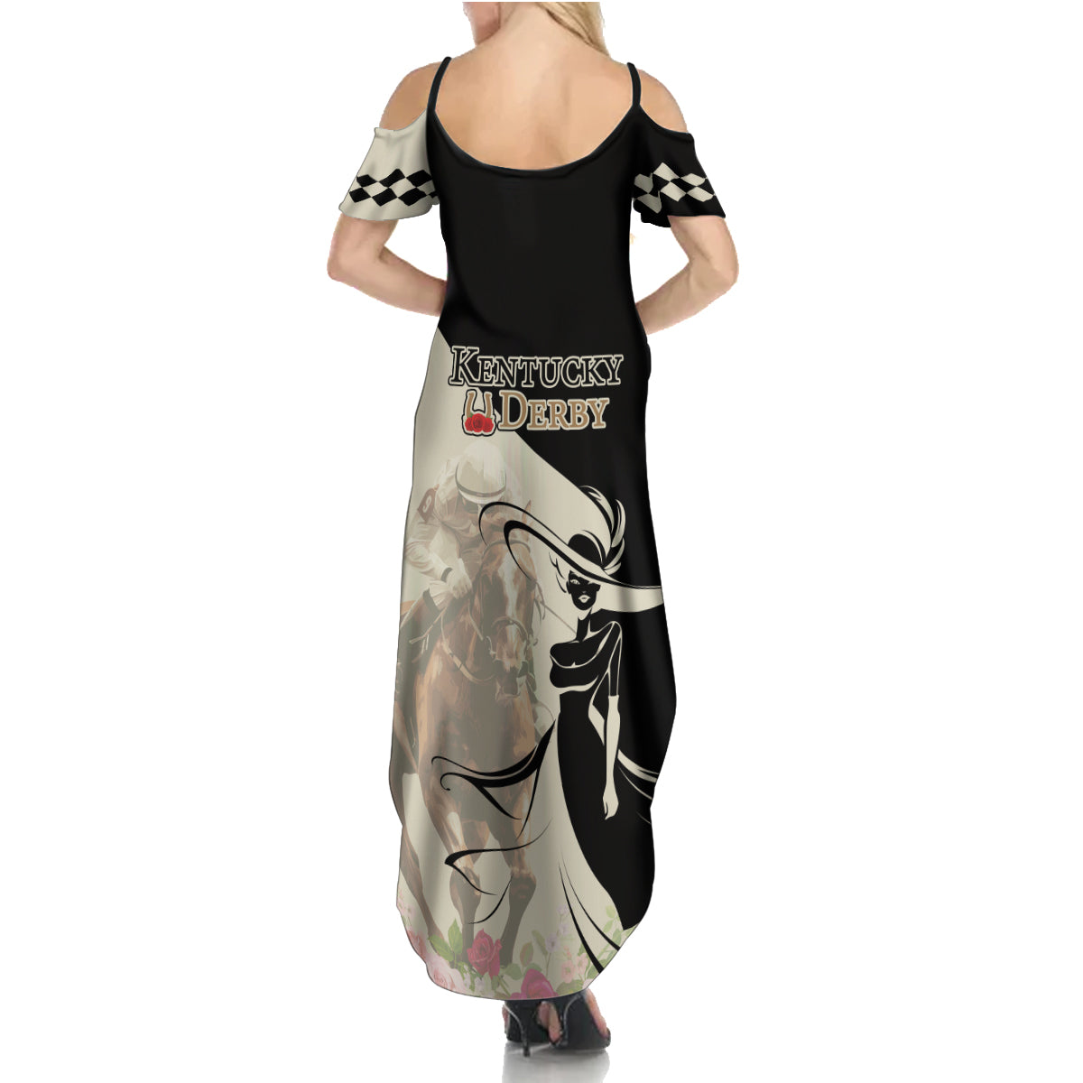 Kentucky Racing Horses Derby Hat Girl Family Matching Summer Maxi Dress and Hawaiian Shirt Beige Color - Wonder Print Shop