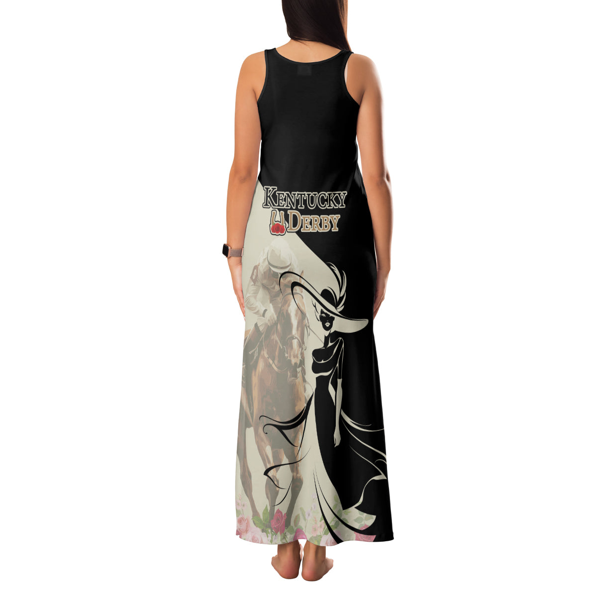 Kentucky Racing Horses Derby Hat Girl Family Matching Tank Maxi Dress and Hawaiian Shirt Beige Color - Wonder Print Shop