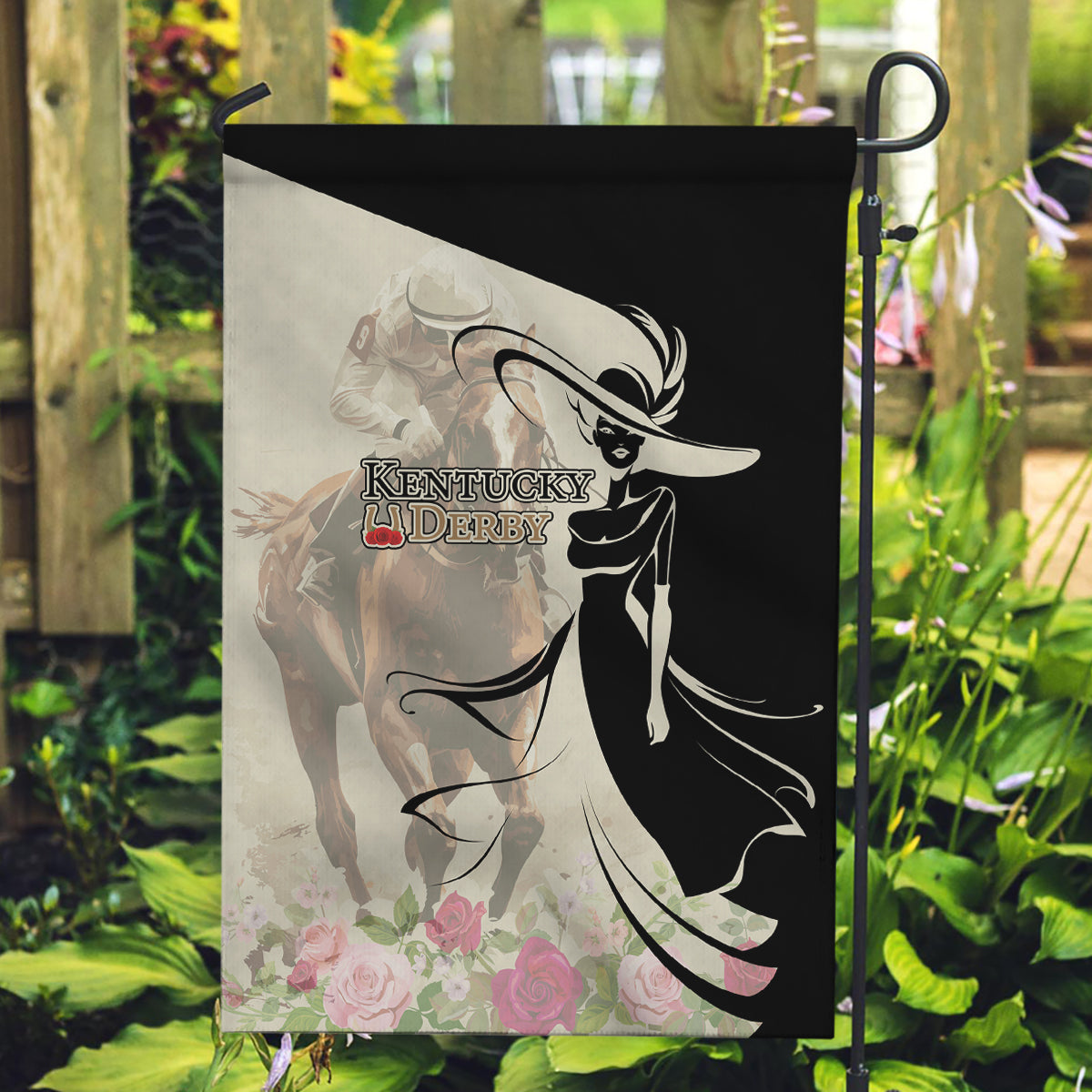 Kentucky Racing Horses Derby Hat Girl Garden Flag Beige Color - Wonder Print Shop