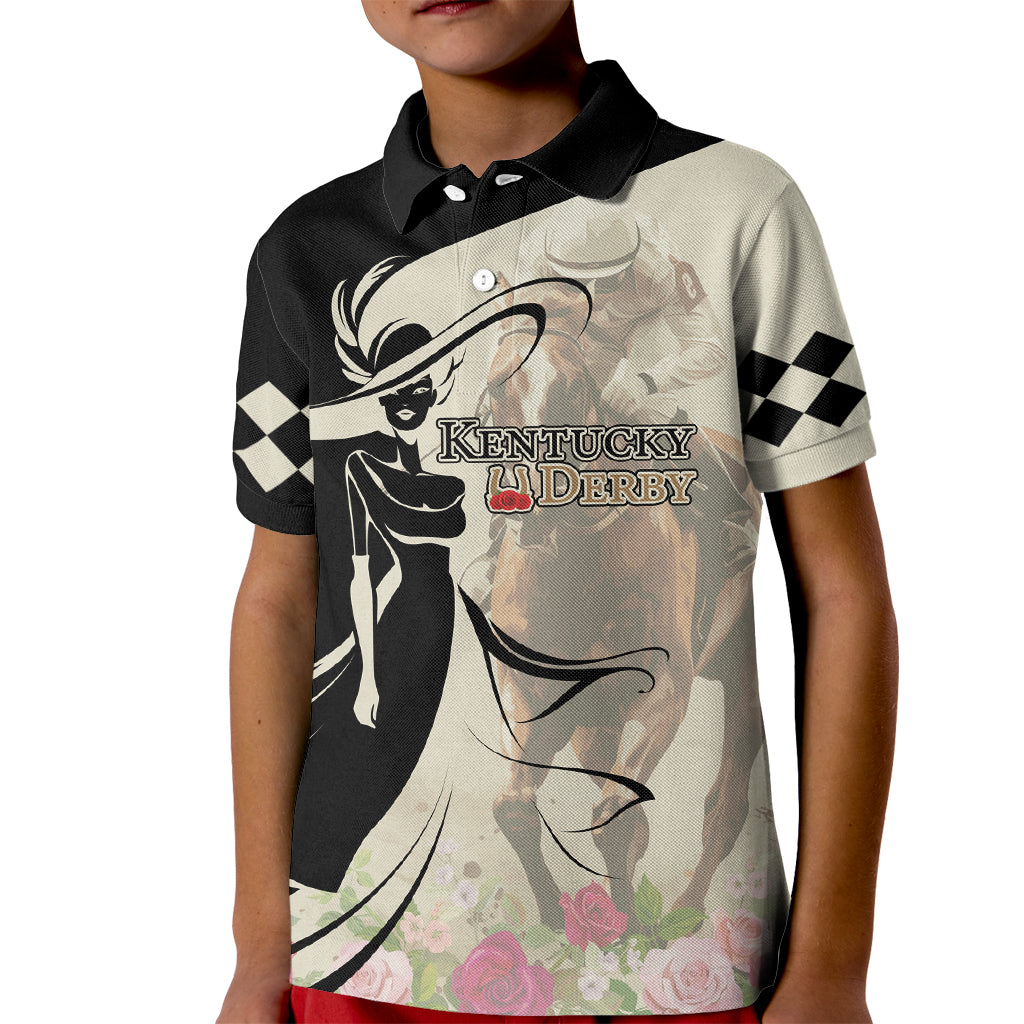 Kentucky Racing Horses Derby Hat Girl Kid Polo Shirt Beige Color - Wonder Print Shop