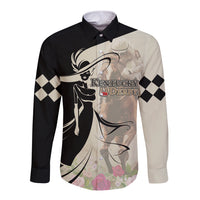 Kentucky Racing Horses Derby Hat Girl Long Sleeve Button Shirt Beige Color - Wonder Print Shop