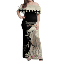 Kentucky Racing Horses Derby Hat Girl Off Shoulder Maxi Dress Beige Color - Wonder Print Shop