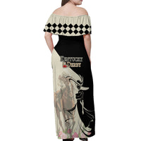 Kentucky Racing Horses Derby Hat Girl Off Shoulder Maxi Dress Beige Color - Wonder Print Shop