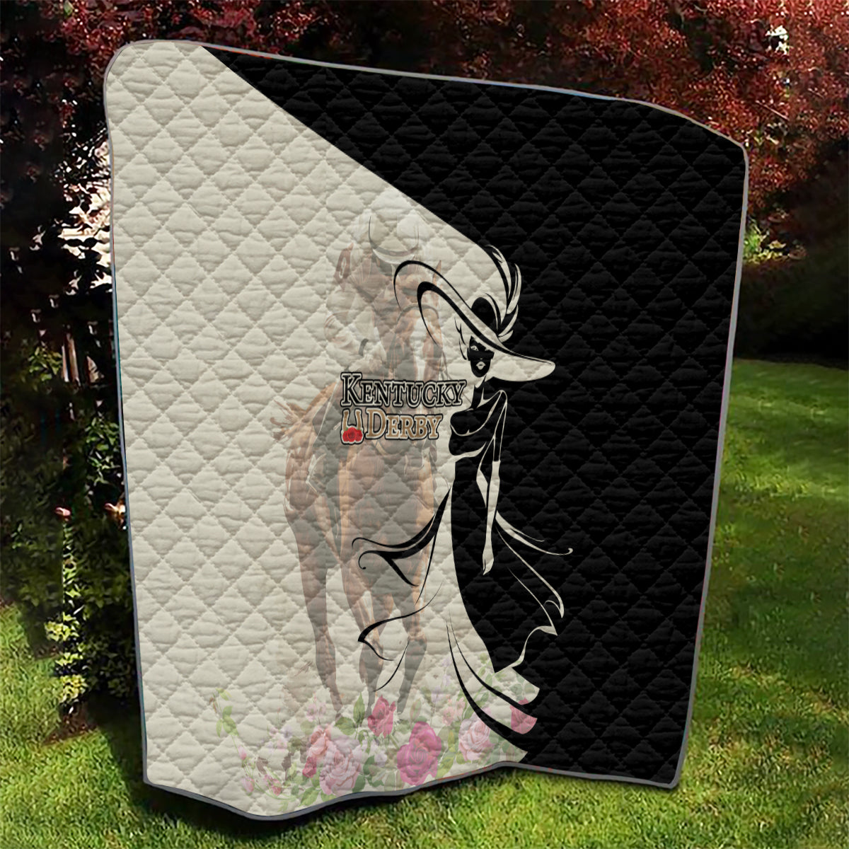 Kentucky Racing Horses Derby Hat Girl Quilt Beige Color - Wonder Print Shop