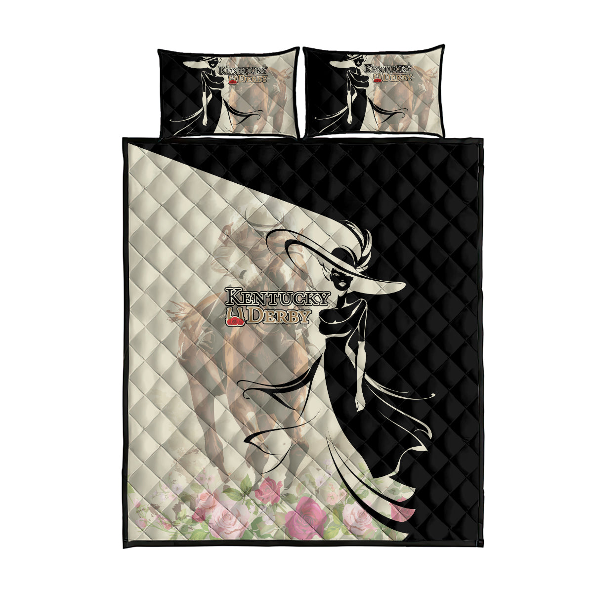 Kentucky Racing Horses Derby Hat Girl Quilt Bed Set Beige Color - Wonder Print Shop