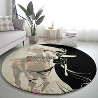 Kentucky Racing Horses Derby Hat Girl Round Carpet Beige Color