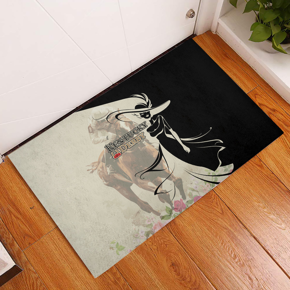 Kentucky Racing Horses Derby Hat Girl Rubber Doormat Beige Color - Wonder Print Shop