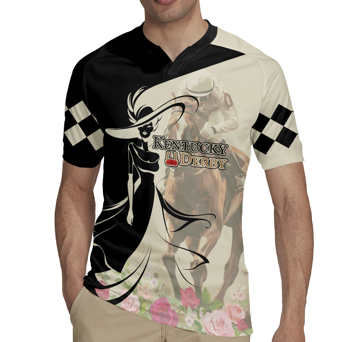 Kentucky Racing Horses Derby Hat Girl Rugby Jersey Beige Color - Wonder Print Shop