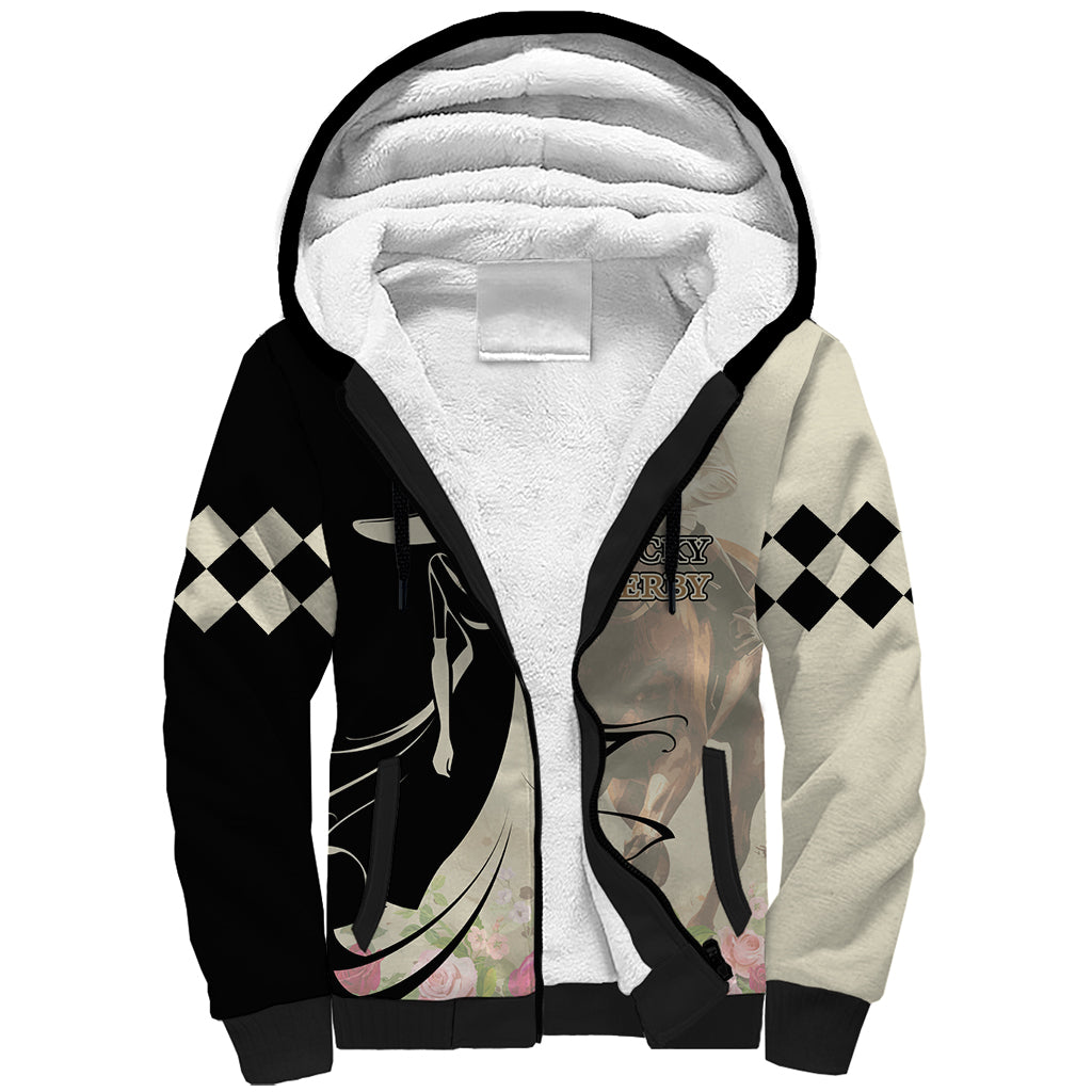 Kentucky Racing Horses Derby Hat Girl Sherpa Hoodie Beige Color - Wonder Print Shop