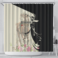 Kentucky Racing Horses Derby Hat Girl Shower Curtain Beige Color