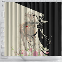 Kentucky Racing Horses Derby Hat Girl Shower Curtain Beige Color