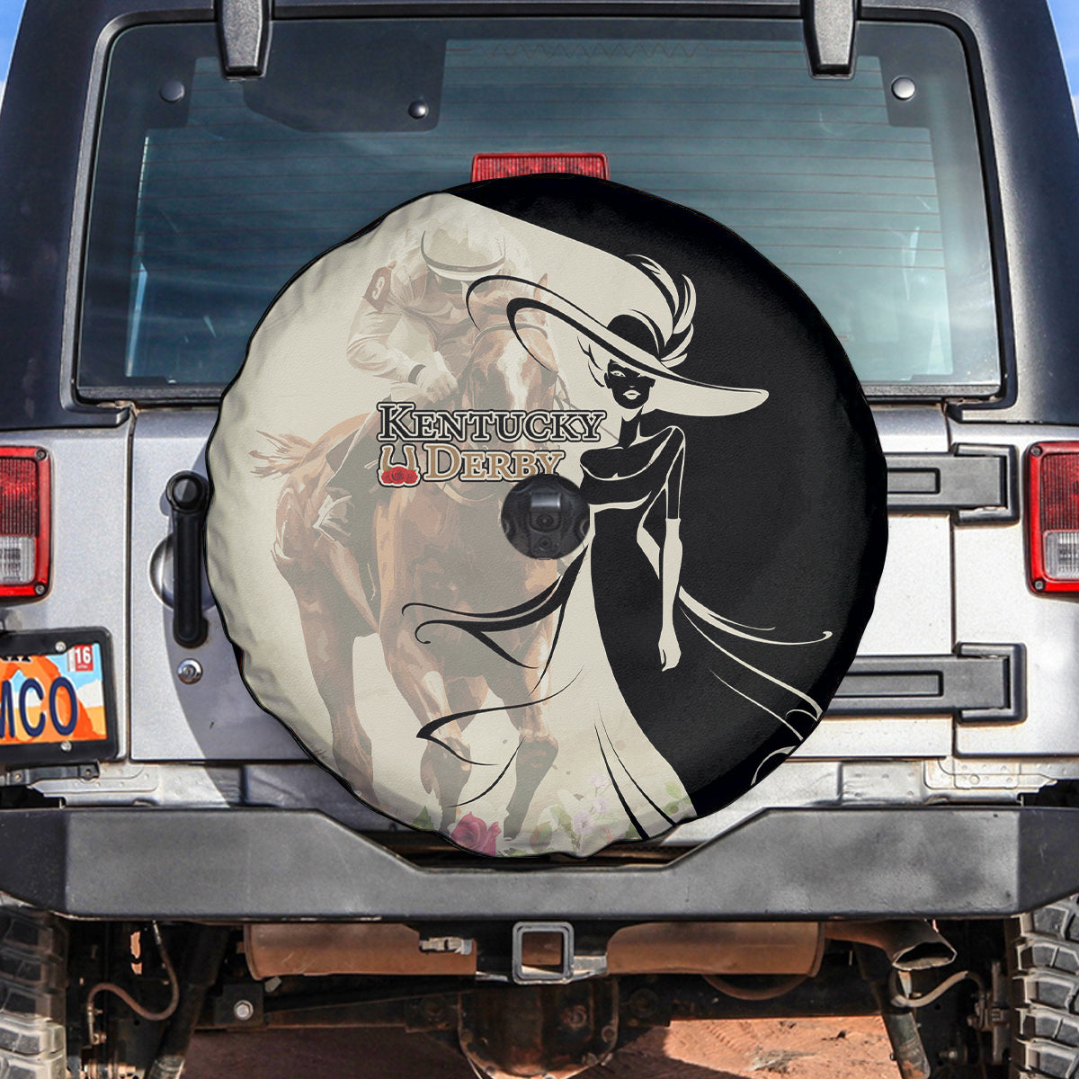 Kentucky Racing Horses Derby Hat Girl Spare Tire Cover Beige Color - Wonder Print Shop
