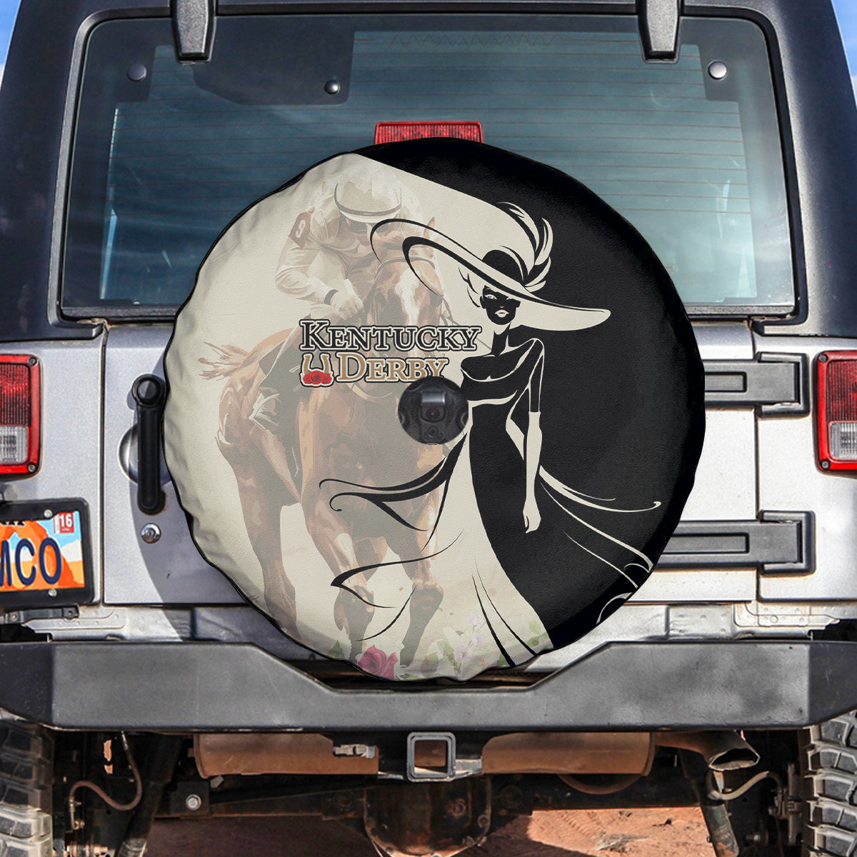 Kentucky Racing Horses Derby Hat Girl Spare Tire Cover Beige Color