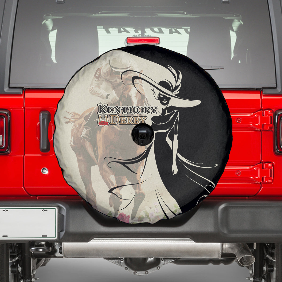 Kentucky Racing Horses Derby Hat Girl Spare Tire Cover Beige Color - Wonder Print Shop