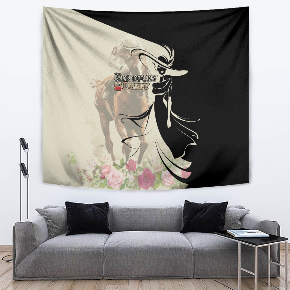Kentucky Racing Horses Derby Hat Girl Tapestry Beige Color - Wonder Print Shop