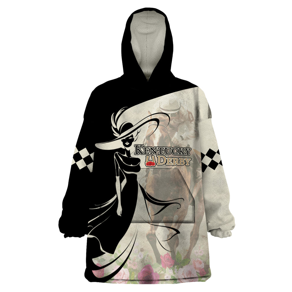 Kentucky Racing Horses Derby Hat Girl Wearable Blanket Hoodie Beige Color - Wonder Print Shop