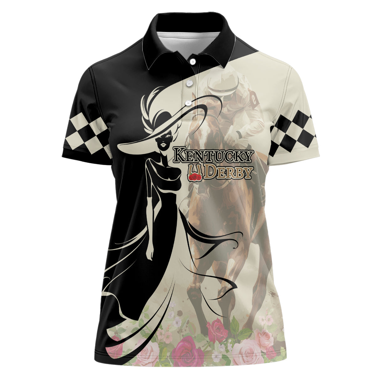 Kentucky Racing Horses Derby Hat Girl Women Polo Shirt Beige Color - Wonder Print Shop