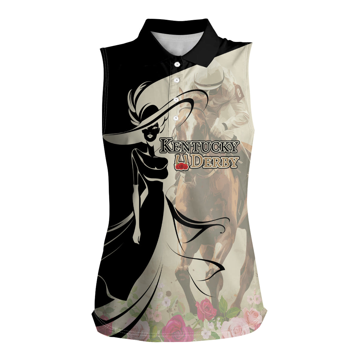 Kentucky Racing Horses Derby Hat Girl Women Sleeveless Polo Shirt Beige Color - Wonder Print Shop