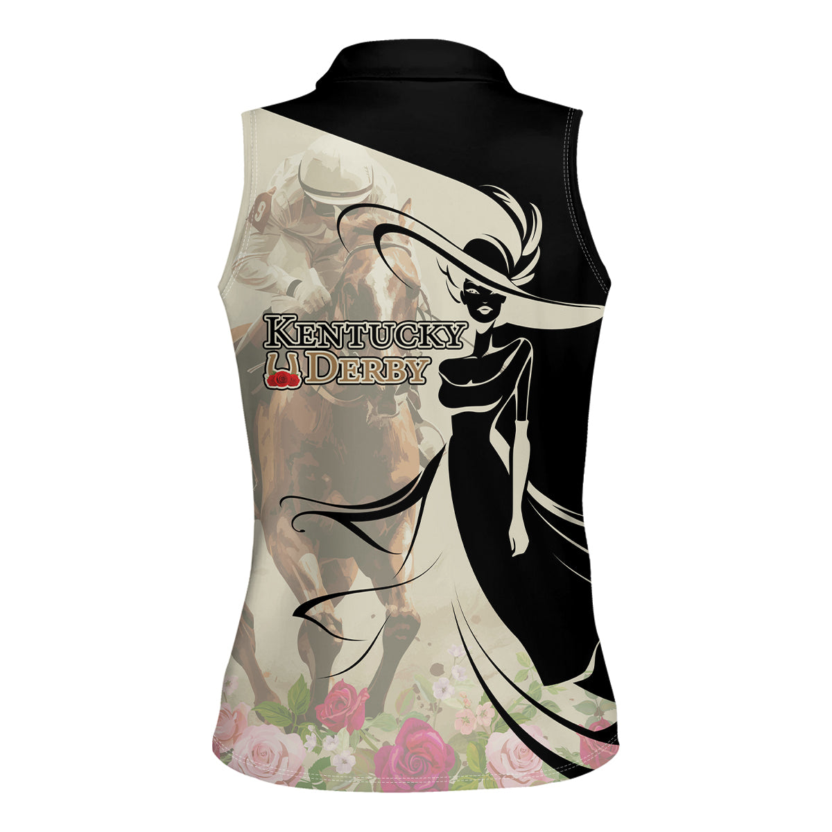 Kentucky Racing Horses Derby Hat Girl Women Sleeveless Polo Shirt Beige Color - Wonder Print Shop