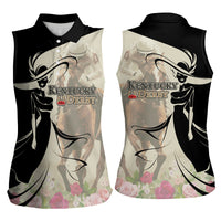 Kentucky Racing Horses Derby Hat Girl Women Sleeveless Polo Shirt Beige Color - Wonder Print Shop