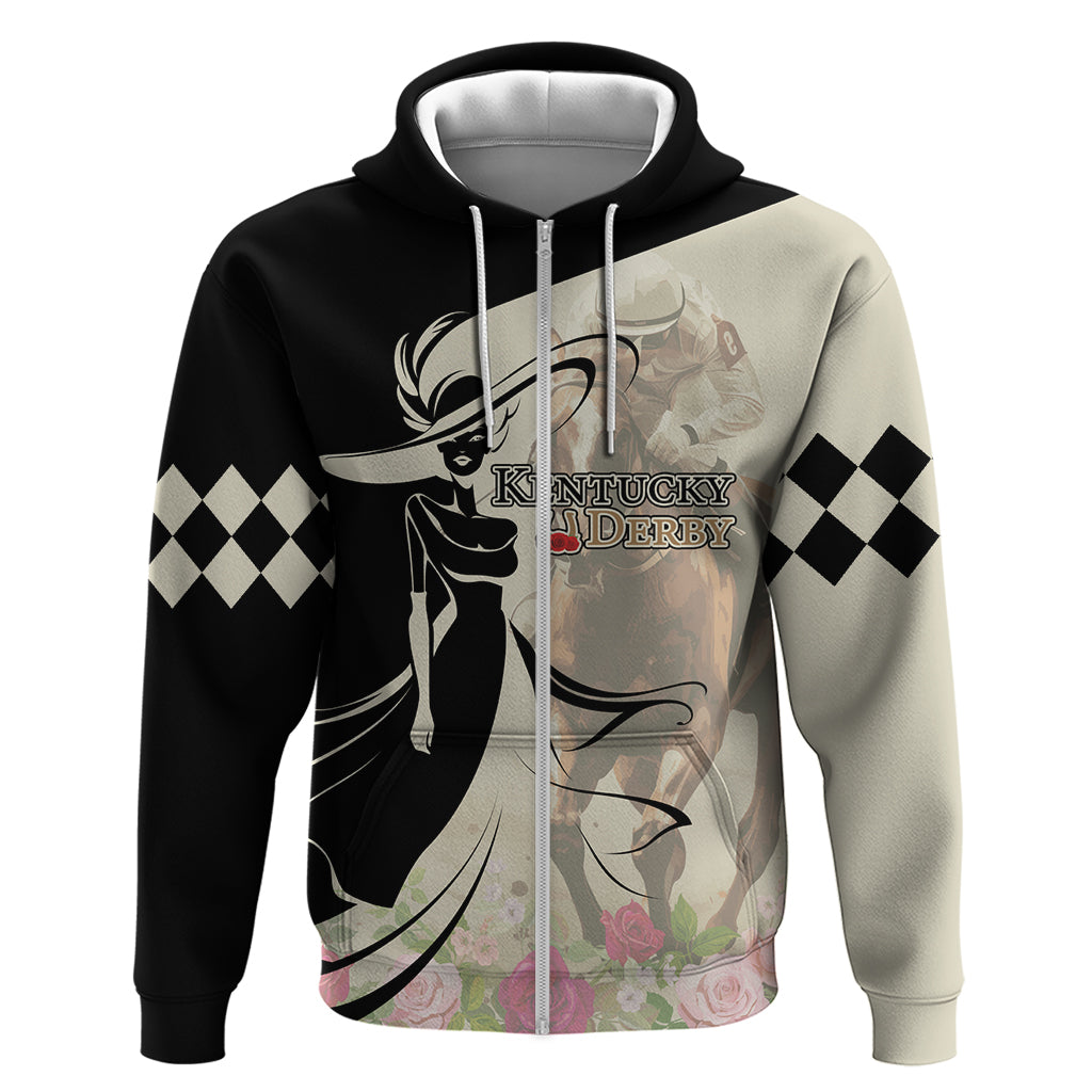 Kentucky Racing Horses Derby Hat Girl Zip Hoodie Beige Color