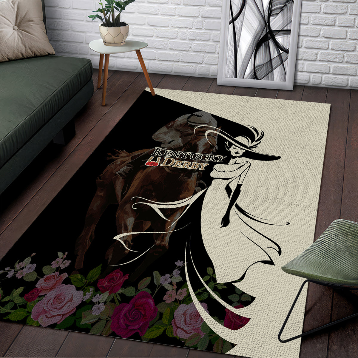 Kentucky Racing Horses Derby Hat Girl Area Rug Black Color - Wonder Print Shop