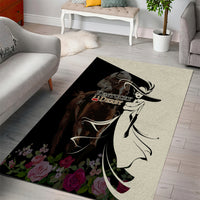 Kentucky Racing Horses Derby Hat Girl Area Rug Black Color - Wonder Print Shop