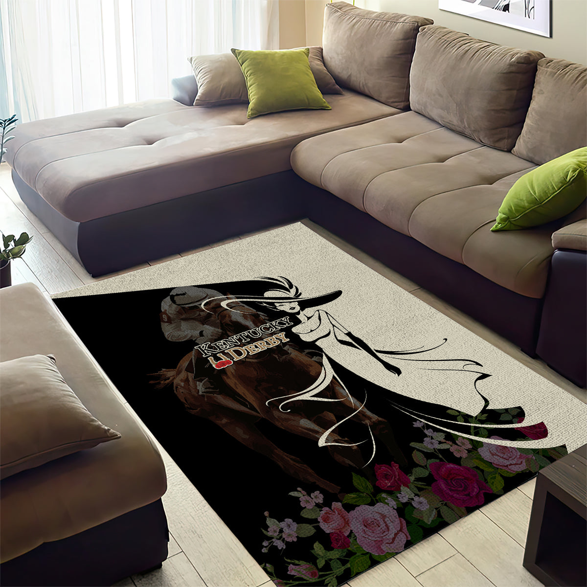Kentucky Racing Horses Derby Hat Girl Area Rug Black Color - Wonder Print Shop