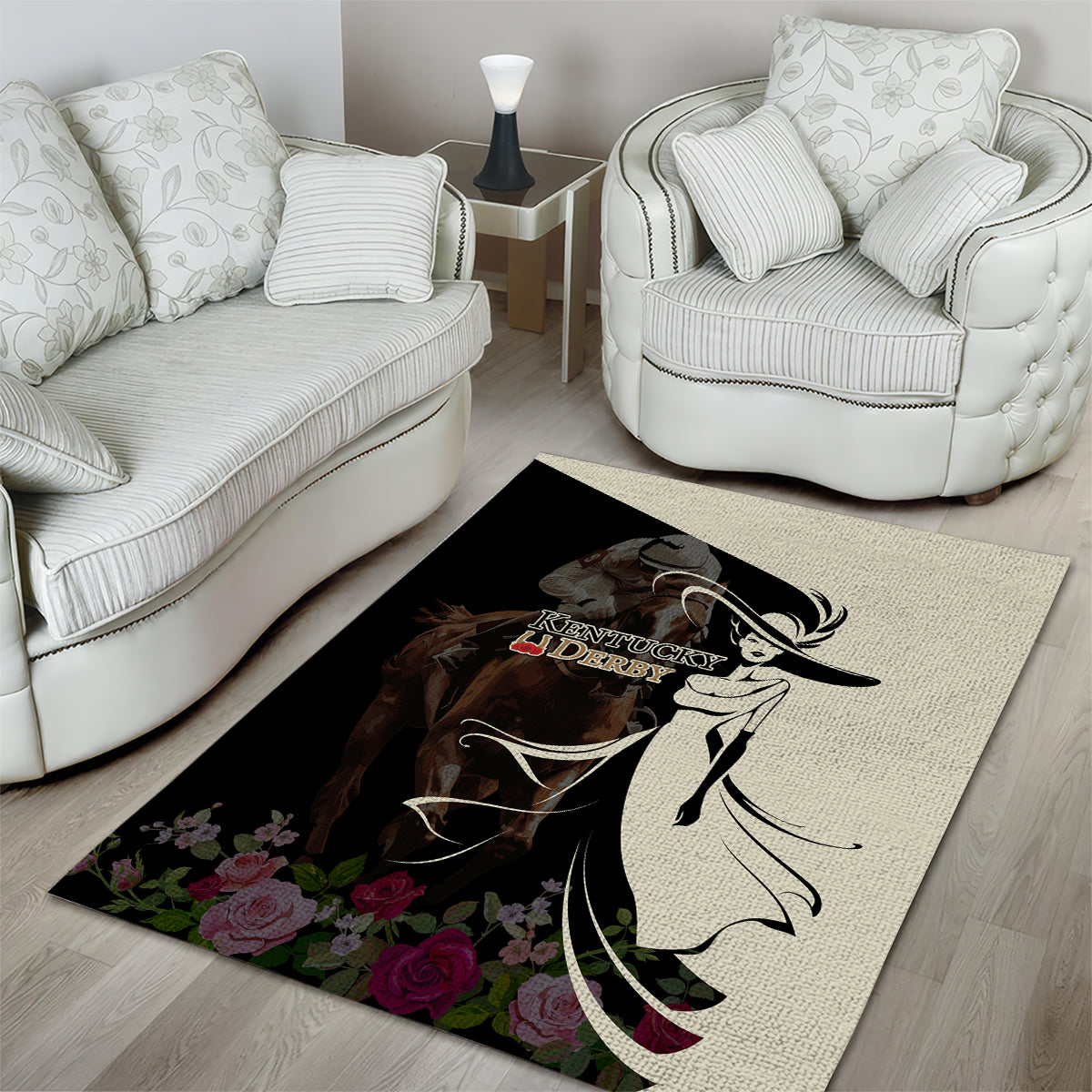Kentucky Racing Horses Derby Hat Girl Area Rug Black Color - Wonder Print Shop