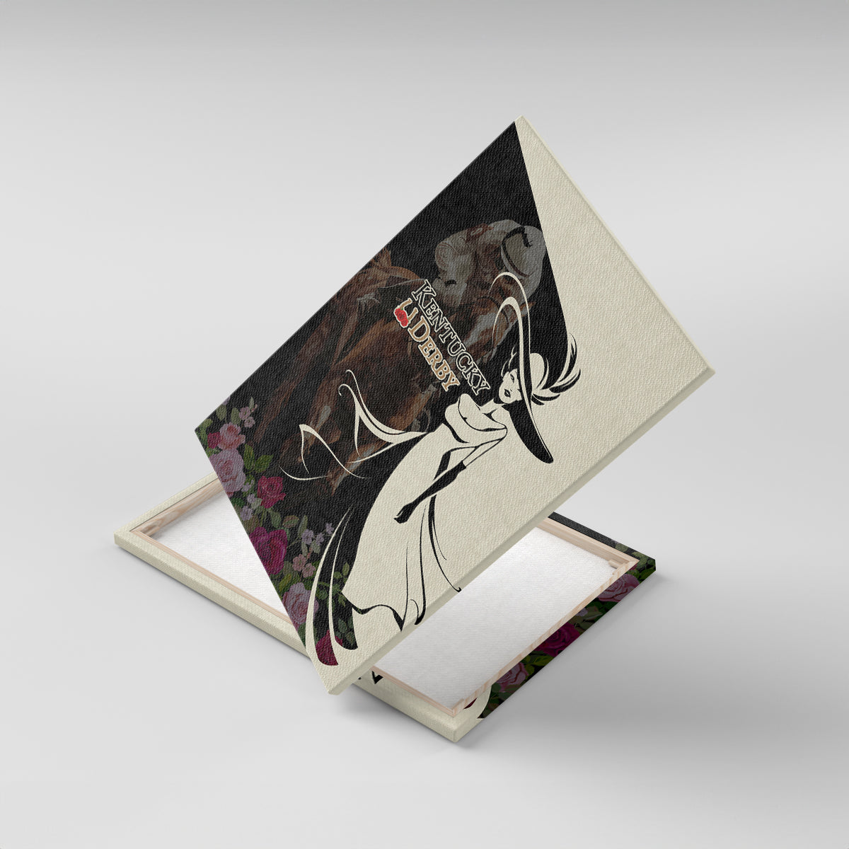 Kentucky Racing Horses Derby Hat Girl Canvas Wall Art Black Color - Wonder Print Shop