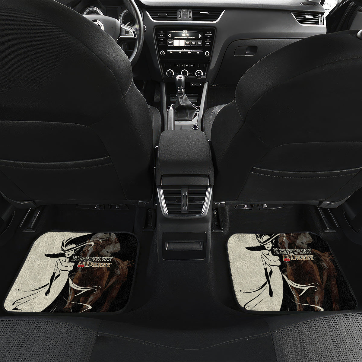 Kentucky Racing Horses Derby Hat Girl Car Mats Black Color - Wonder Print Shop