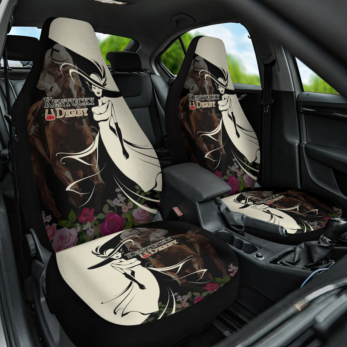 Kentucky Racing Horses Derby Hat Girl Car Seat Cover Black Color - Wonder Print Shop