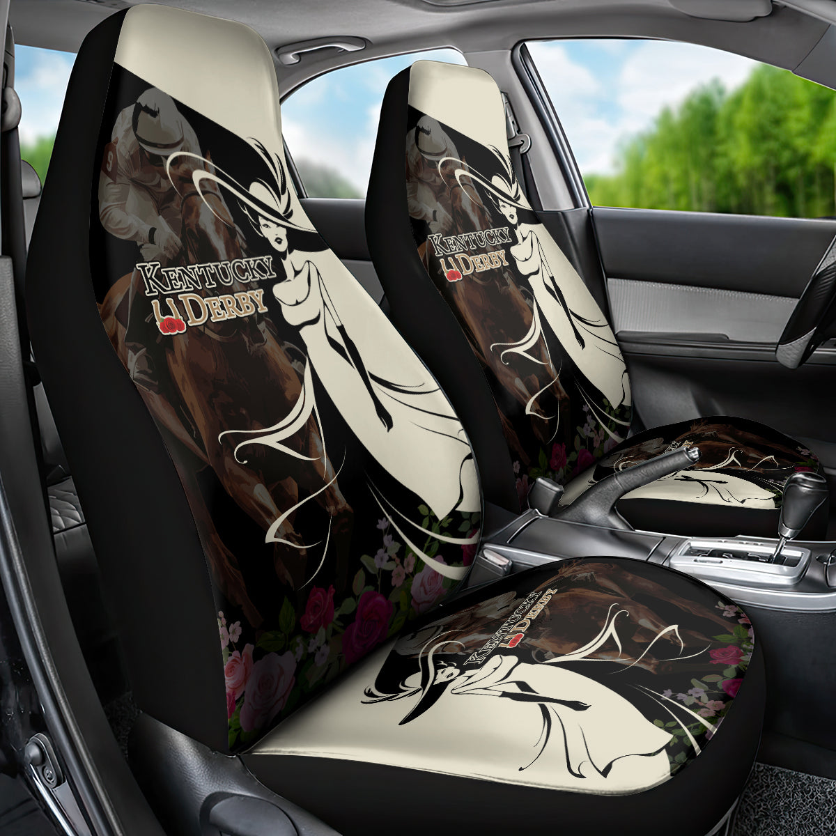 Kentucky Racing Horses Derby Hat Girl Car Seat Cover Black Color - Wonder Print Shop