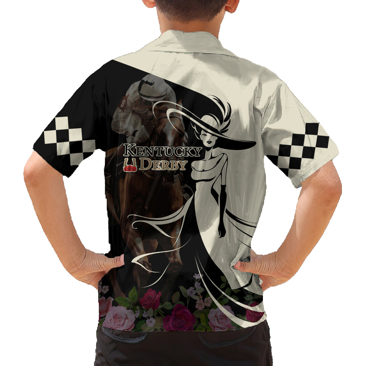 Kentucky Racing Horses Derby Hat Girl Family Matching Long Sleeve Bodycon Dress and Hawaiian Shirt Black Color - Wonder Print Shop