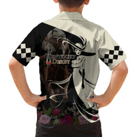 Kentucky Racing Horses Derby Hat Girl Family Matching Long Sleeve Bodycon Dress and Hawaiian Shirt Black Color - Wonder Print Shop