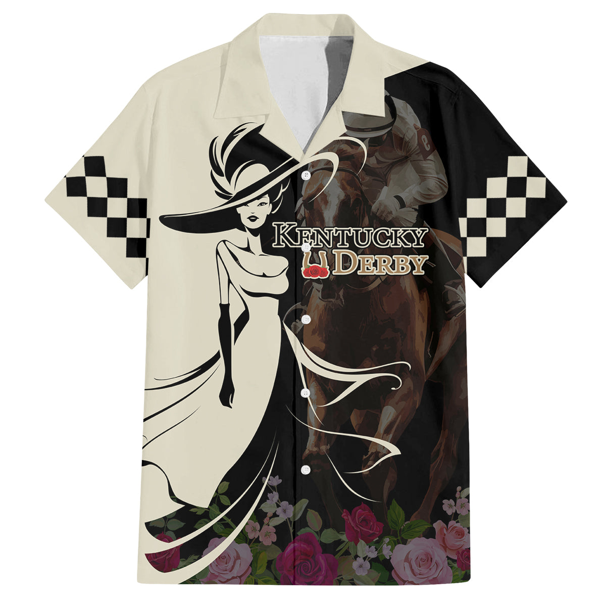 Kentucky Racing Horses Derby Hat Girl Family Matching Long Sleeve Bodycon Dress and Hawaiian Shirt Black Color - Wonder Print Shop