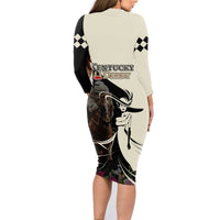 Kentucky Racing Horses Derby Hat Girl Family Matching Long Sleeve Bodycon Dress and Hawaiian Shirt Black Color - Wonder Print Shop