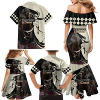 Kentucky Racing Horses Derby Hat Girl Family Matching Mermaid Dress and Hawaiian Shirt Black Color - Wonder Print Shop