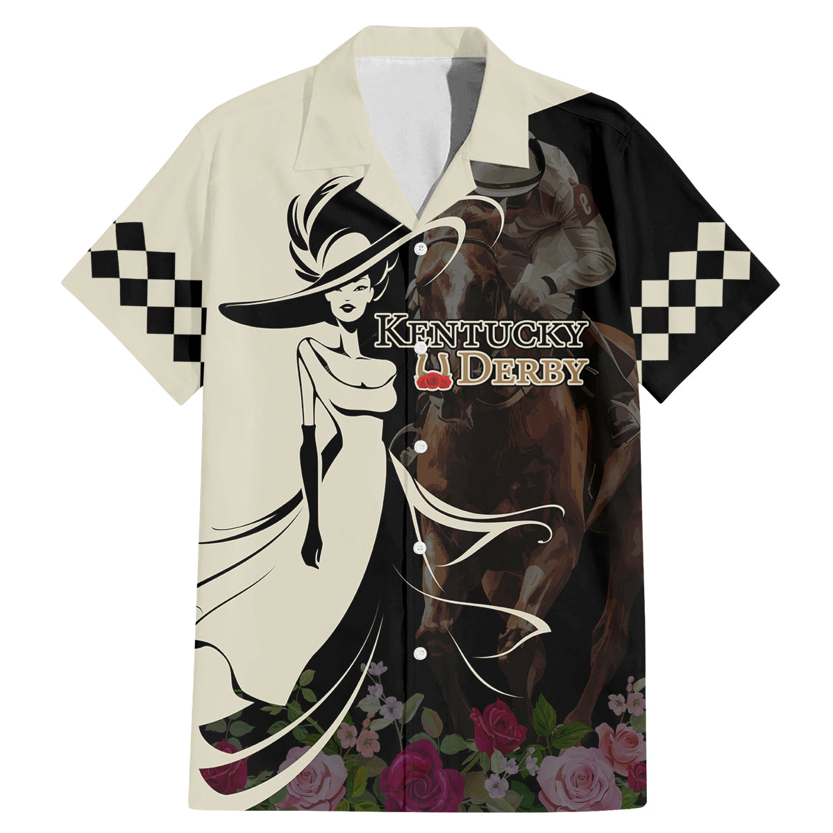 Kentucky Racing Horses Derby Hat Girl Family Matching Mermaid Dress and Hawaiian Shirt Black Color - Wonder Print Shop