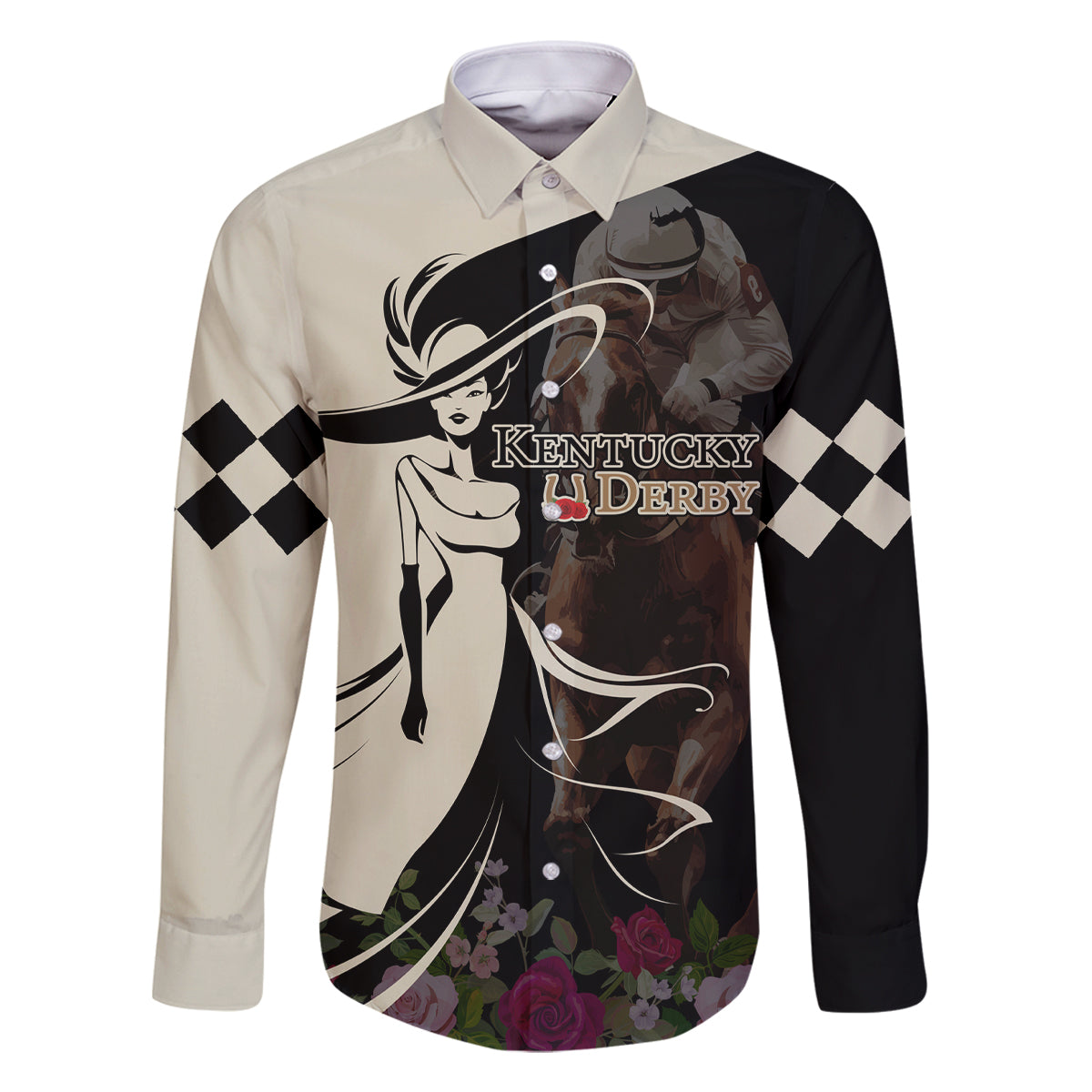 Kentucky Racing Horses Derby Hat Girl Family Matching Mermaid Dress and Hawaiian Shirt Black Color - Wonder Print Shop